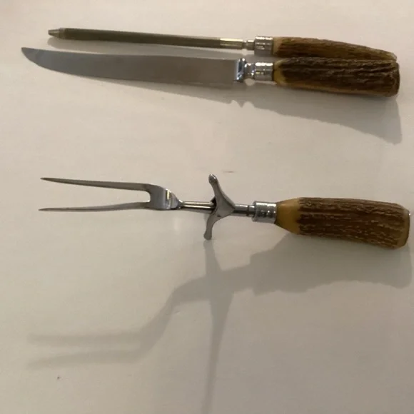 3 piece Jernbolaget stag handle carving set Serving Utensils